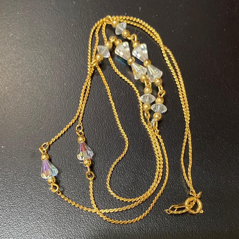 Vintage Gold and Crystal 32” chain Necklace